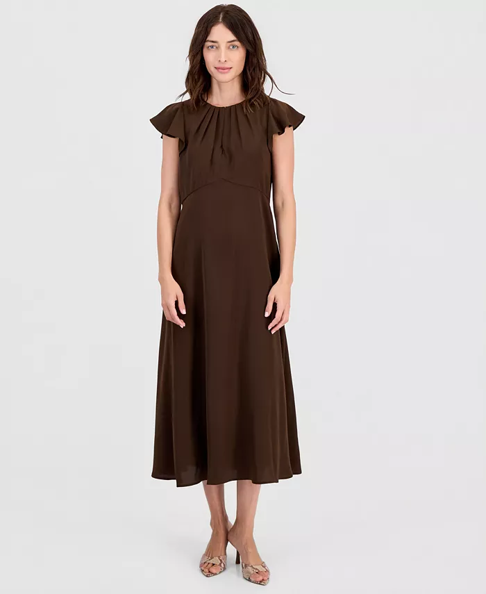 Women's Flutter-Sleeve A-Line Midi Dress