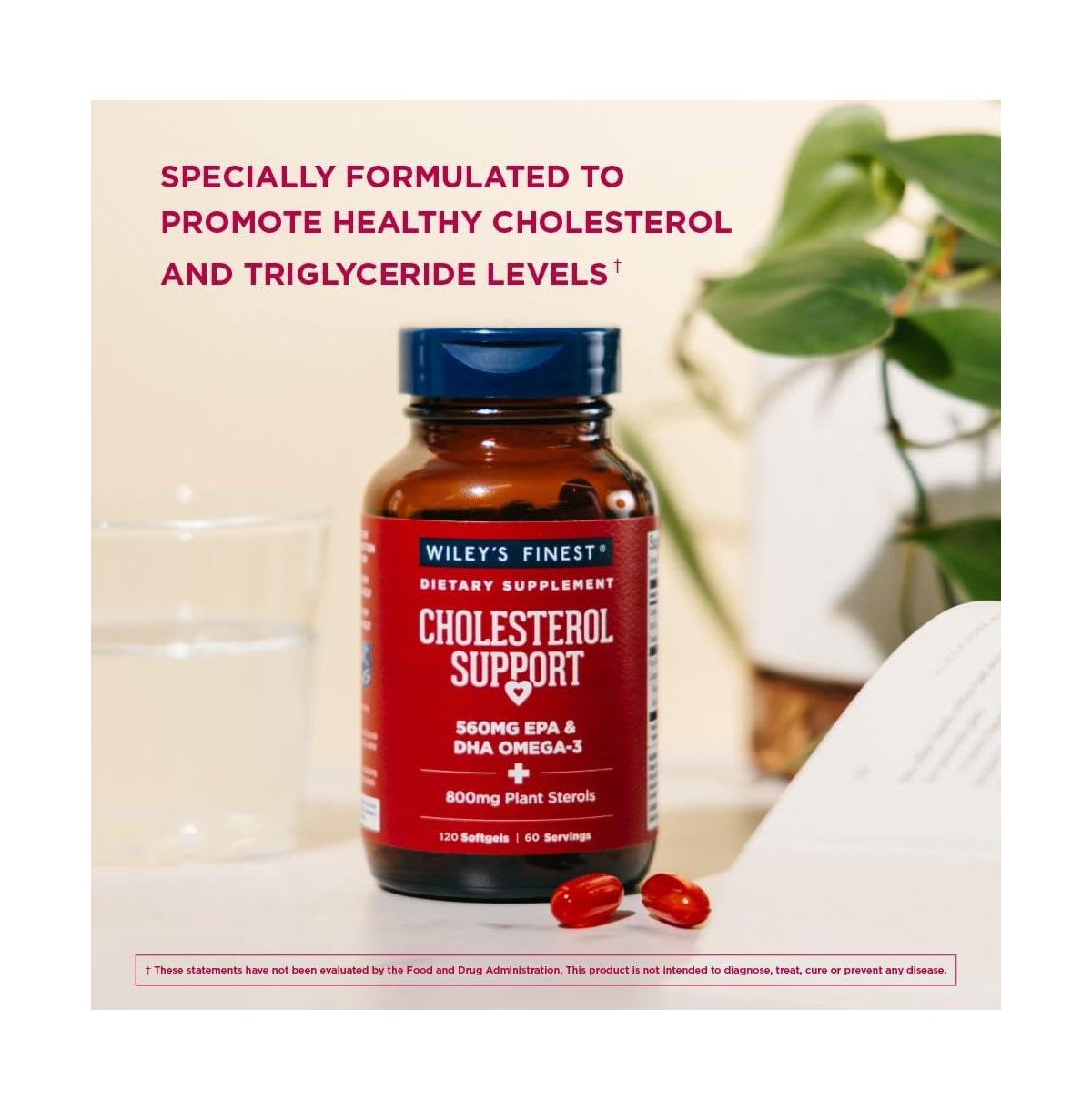 Wiley's Finest Wild Alaskan Fish Oil Cholesterol Support - Heart Health Supplement for Men and Women