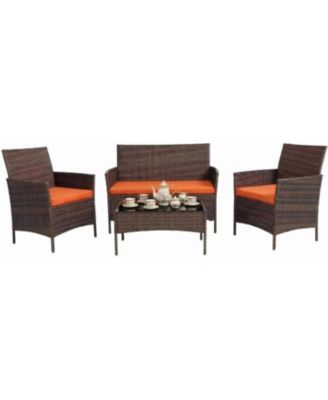 4-Piece All-Weather Rattan Patio Furniture Set with Sofa and Glass Table