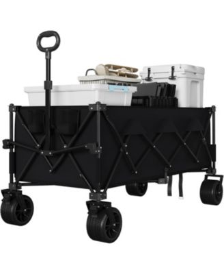 52in Foldable Beach Wagon 460 LB Capacity All-Terrain Cart Heavy Duty Collapsible Wagon for Camping Sand Grass with Cup Holders
