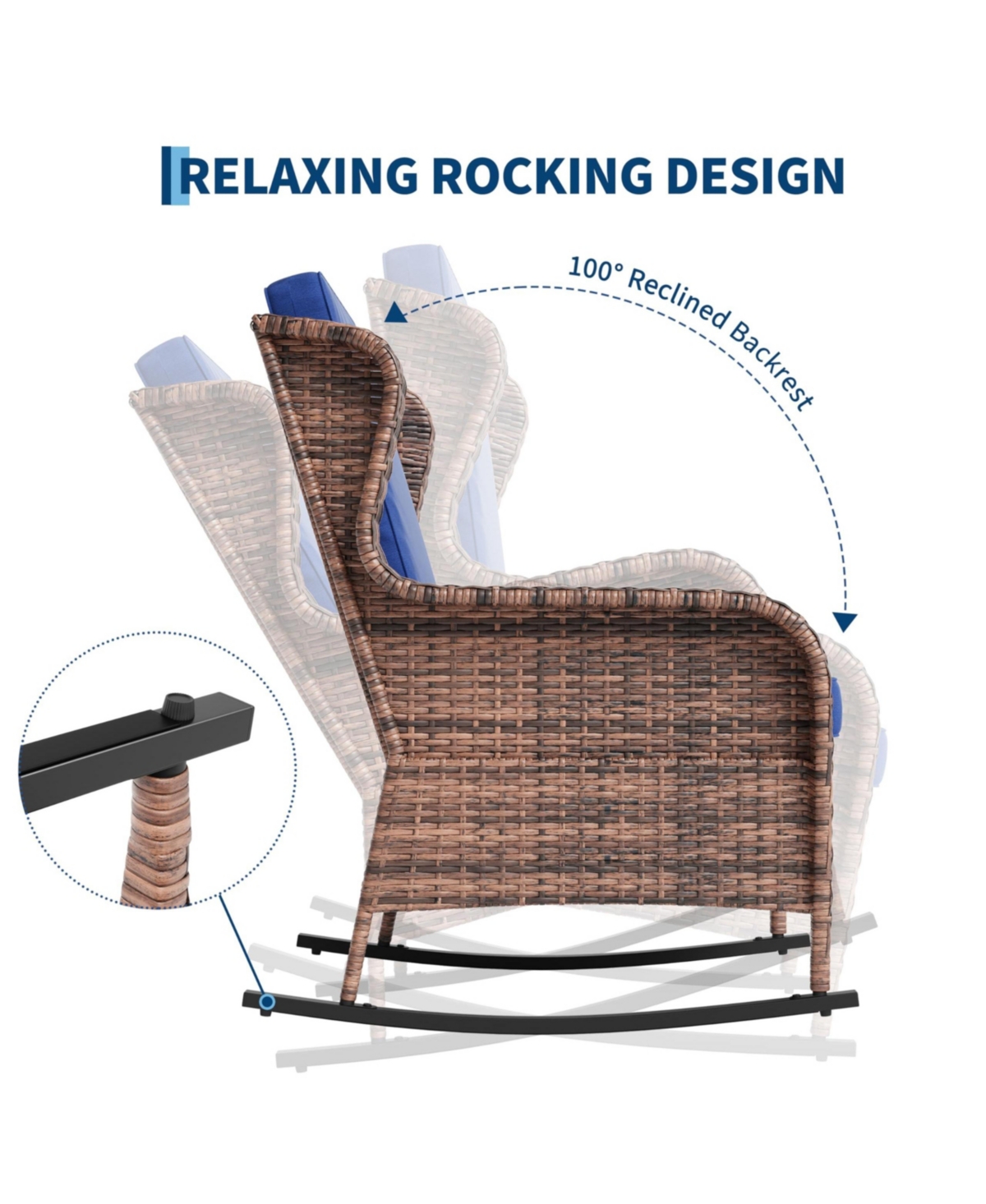 gaomon All-Weather Pe Rattan Rocking Chair, Outdoor Wicker Rocker for Patio Garden Porch Deck Backyard
