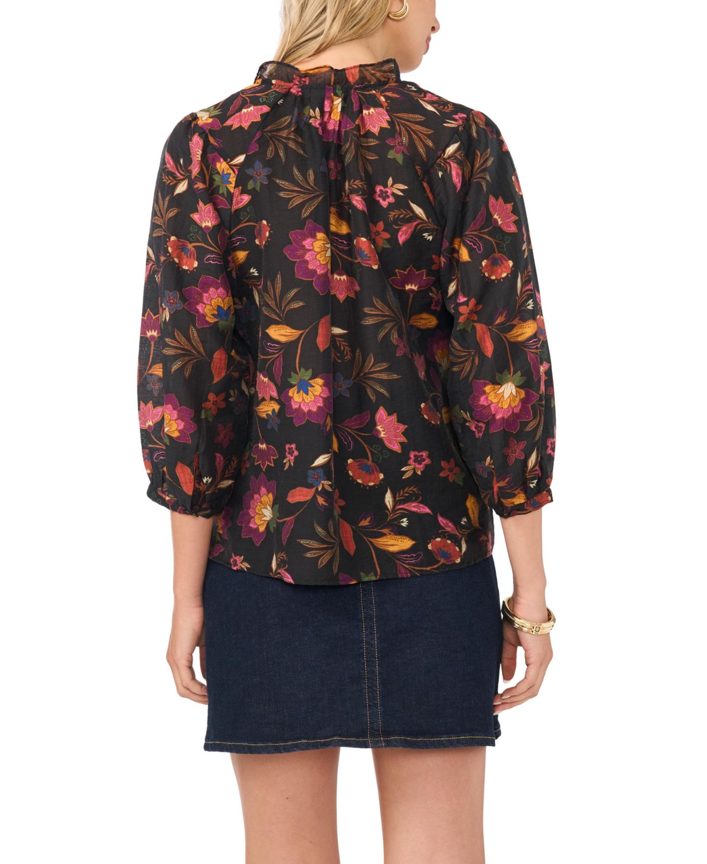 Женский топ Vince Camuto Ruffle V-Neck Peasant-Sleeve Top, цвет: Насыщенный чёрный — фото 5