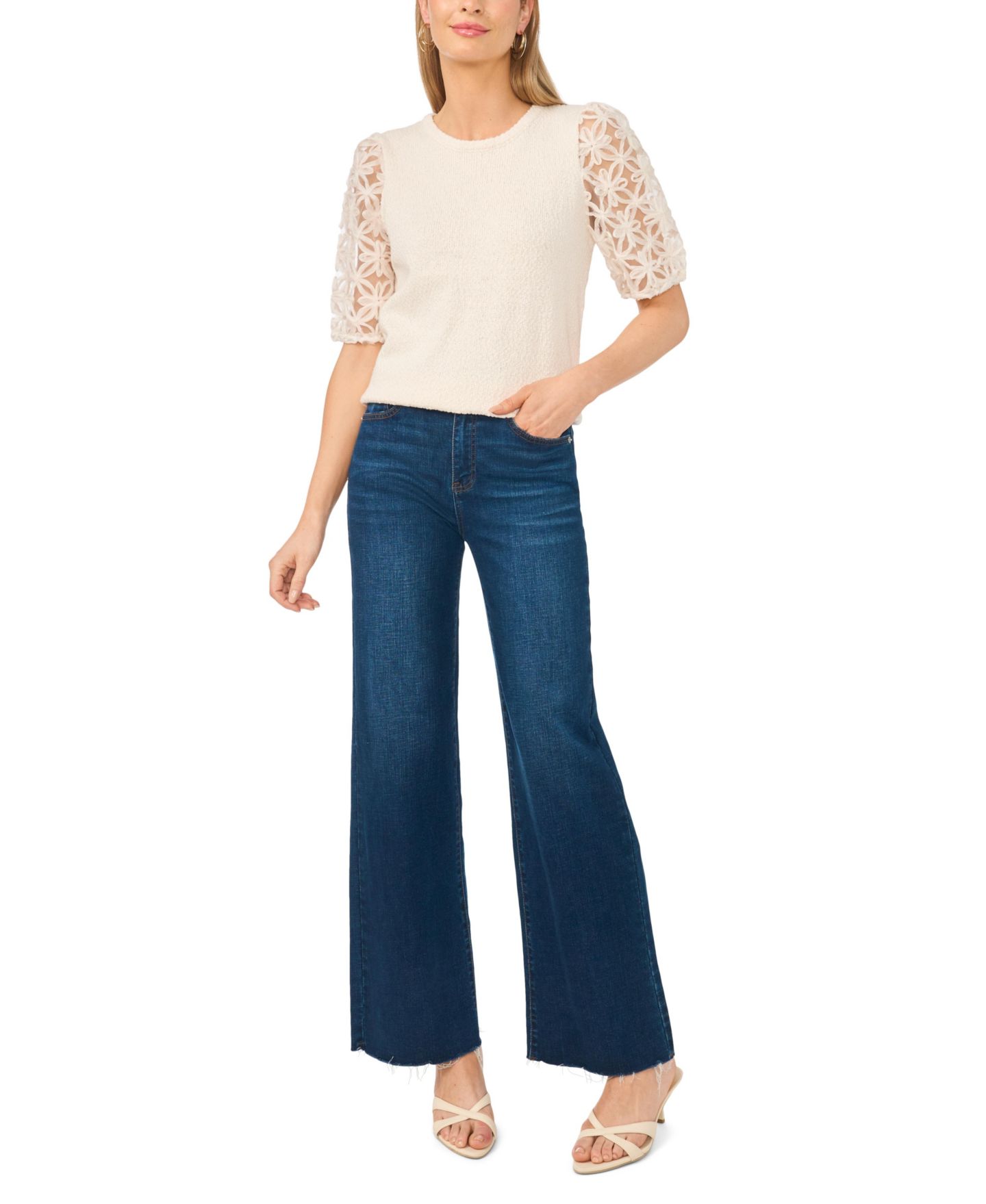 Женский топ Vince Camuto Textured Crewneck Top, цвет: Слоновая кость туманный — фото 2