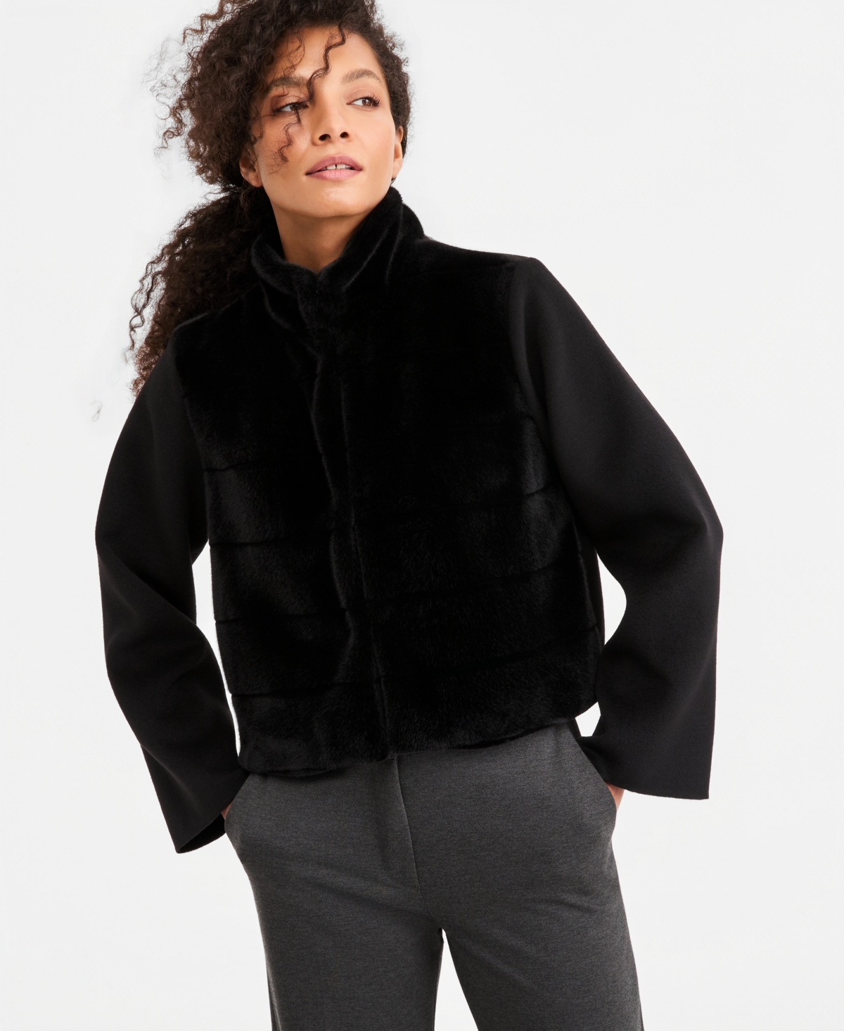 Emme Marella Women's Emmbalia Cropped Faux Fur High-Neck Jacket