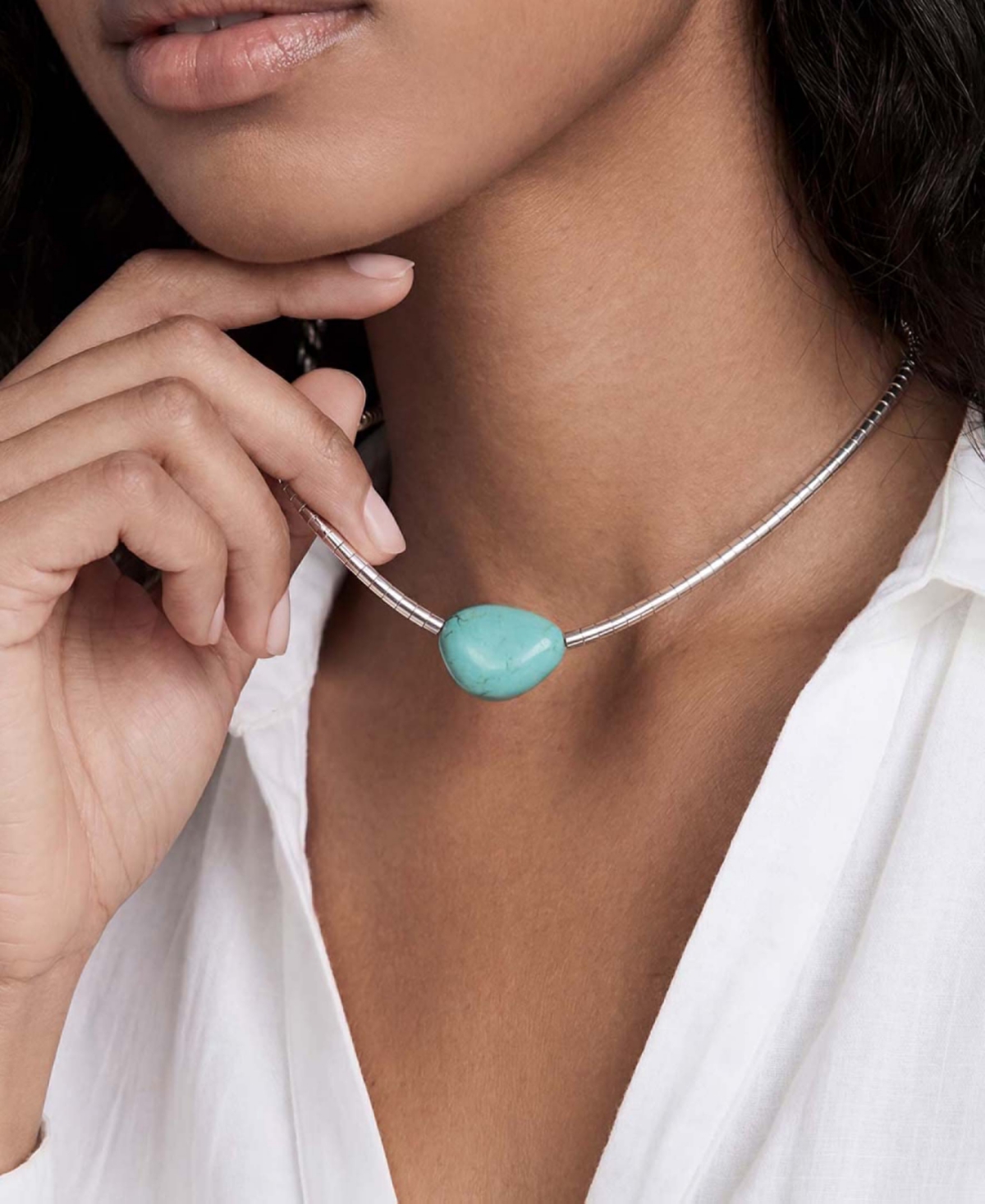 Ettika Silver-Plated Beaded Turquoise Nugget Necklace