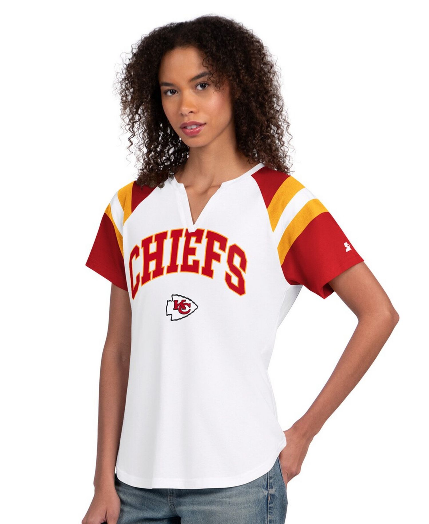 Women's White Kansas City Chiefs Game On Notch Neck T-Shirt