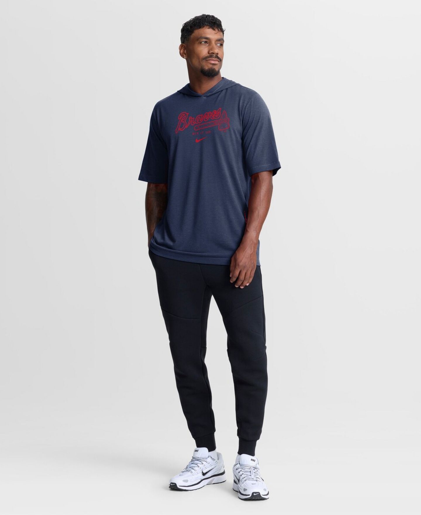Мужская футболка Nike Navy Atlanta Braves Arched Wordmark Tri-Blend Hooded — фото 2
