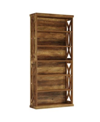 Freestanding 6-Tier Bookcase with Wooden Shelves for Living Room