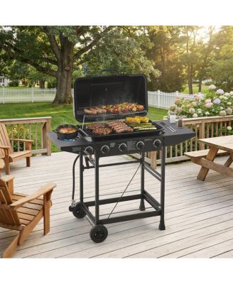 4 Burner BBQ Gas Grill with Side Burner, Stainless Steel Outdoor Barbecue for Patio