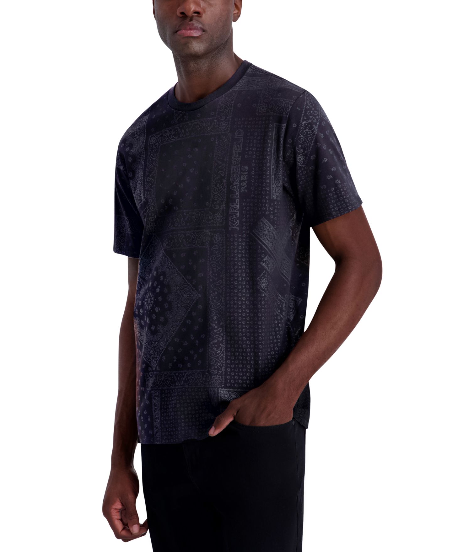 Мужская футболка KARL LAGERFELD PARIS Short-Sleeve Bandana Print, цвет: Чёрный — фото 3