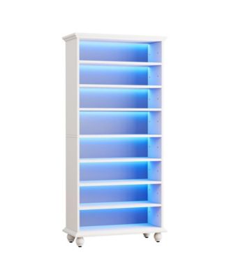 Modern 9 Tier Wooden Bookcase with Built In LED Lighting