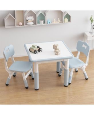 Height Adjustable Toddler Table with 2 Chairs, Graffiti Tabletop Design, Multi-use Kids Play Furniture for Reading, Drawing, Dining and Daily Games
