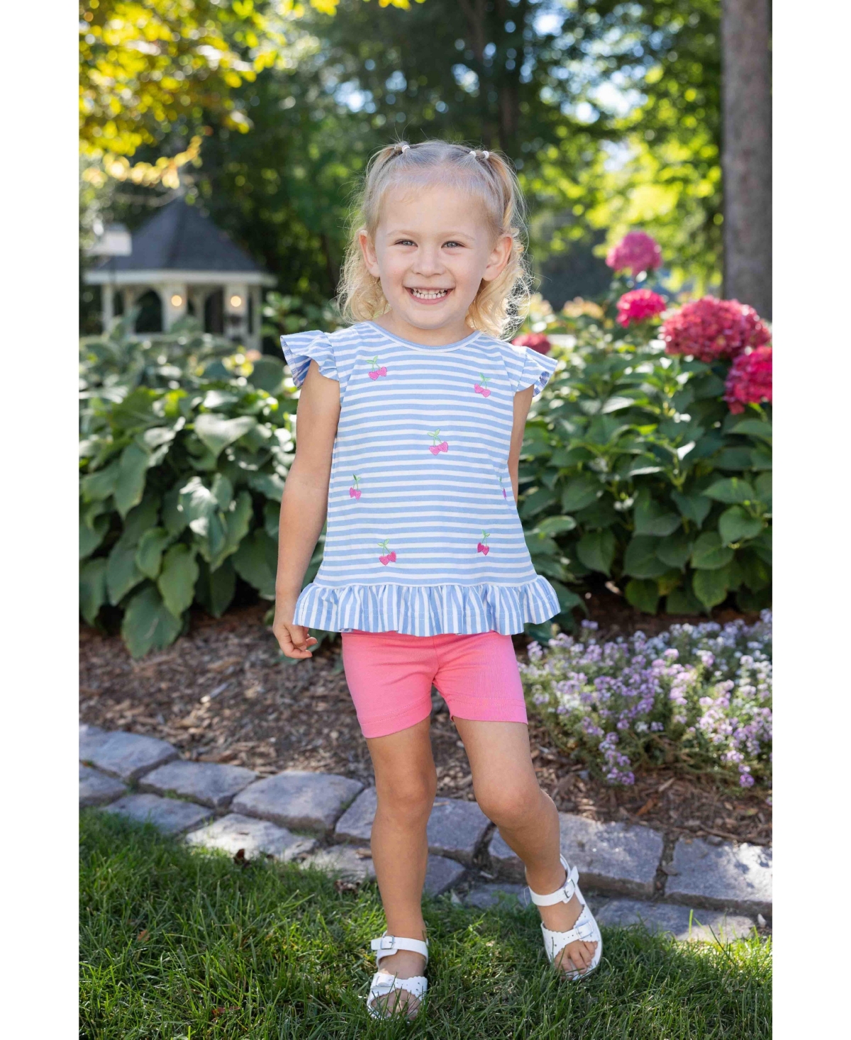 Florence Eiseman Baby Girl Knit Short Set With Embroidered Heart Cherries