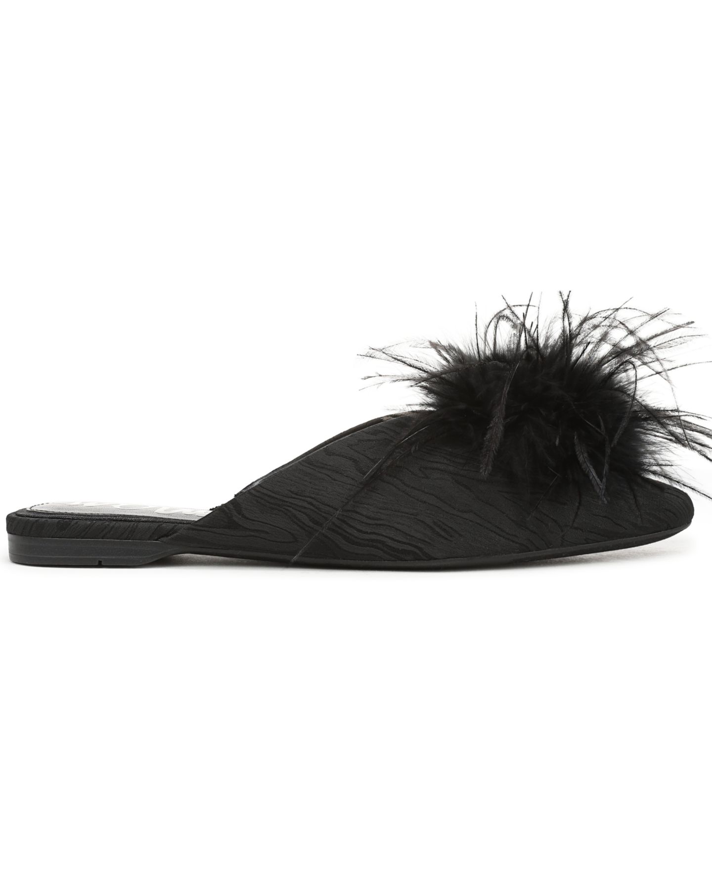 Женские сабо Sam Edelman Khai Feather Slip-On Mule Flats, цвет: Чёрный атласный — фото 2