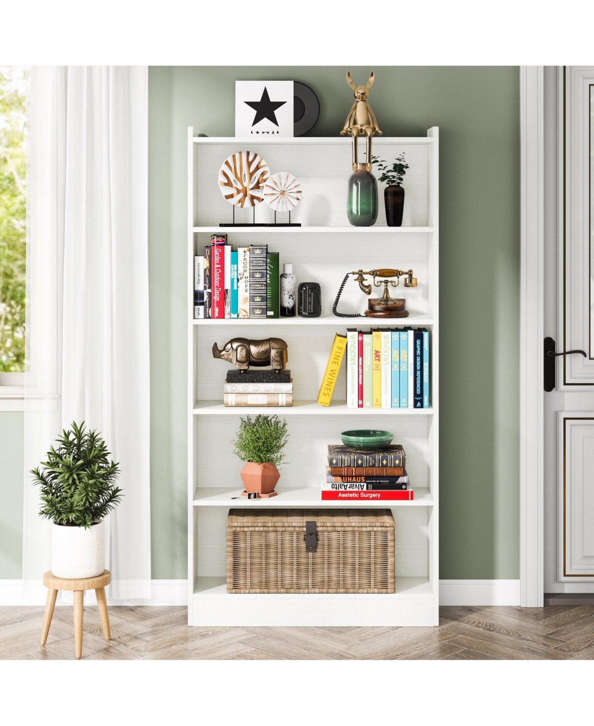 Slickblue Spacious Wood Bookshelf with 5 Open Shelves for Home Organization
