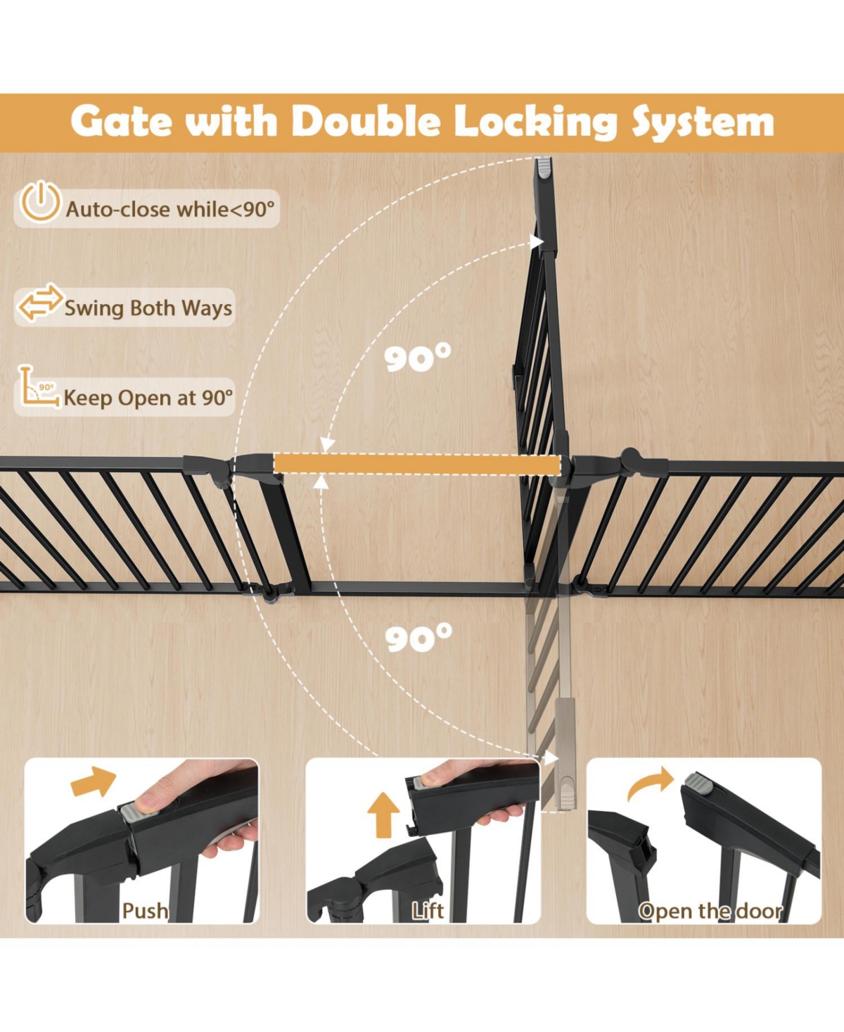 Cozito 8-Panel Extra Wide Adjustable Gate with Auto-Close Door