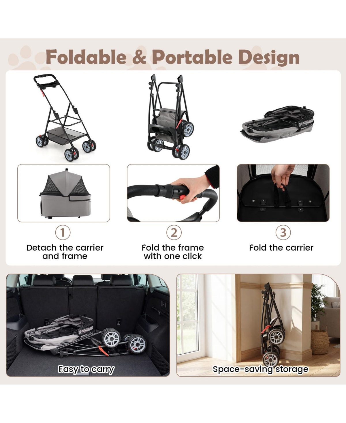 Cozito 3-in-1 Pet Stroller with Removable Carrier up to 33 lbs