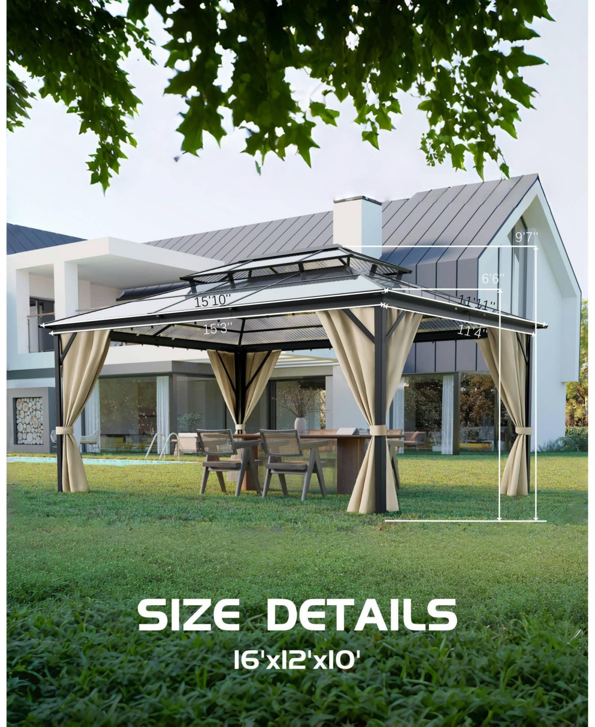 GarveeLife Heavy Duty Hardtop Gazebo 12'x16'