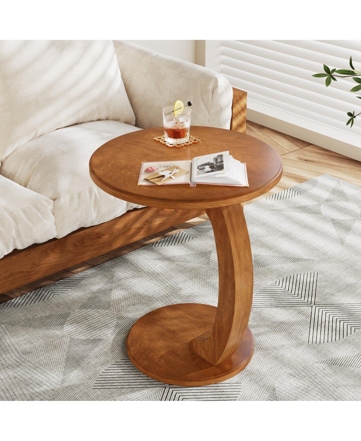 Slickblue Round Sofa Side Table with C Shaped Space Saving Design