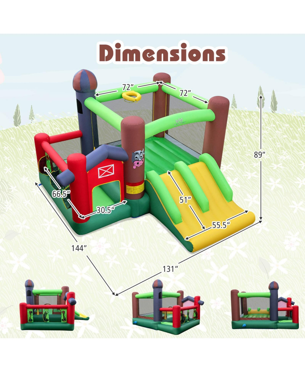 Costway Farm Themed Inflatable Castle Kids Bounce House with Double Slides Blower Excluded