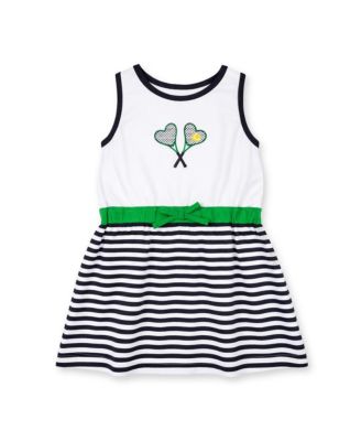 Little Girls Stripe Knit Dress with Tennis Rackets