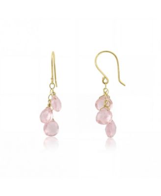 Rose Quartz Bead Dangle Earrings 14K