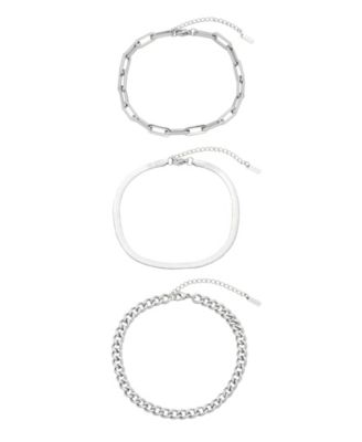 St. Moran Tarnish-Resistant Silver Chunky 3-Piece Cinthia Anklet Set - Silver