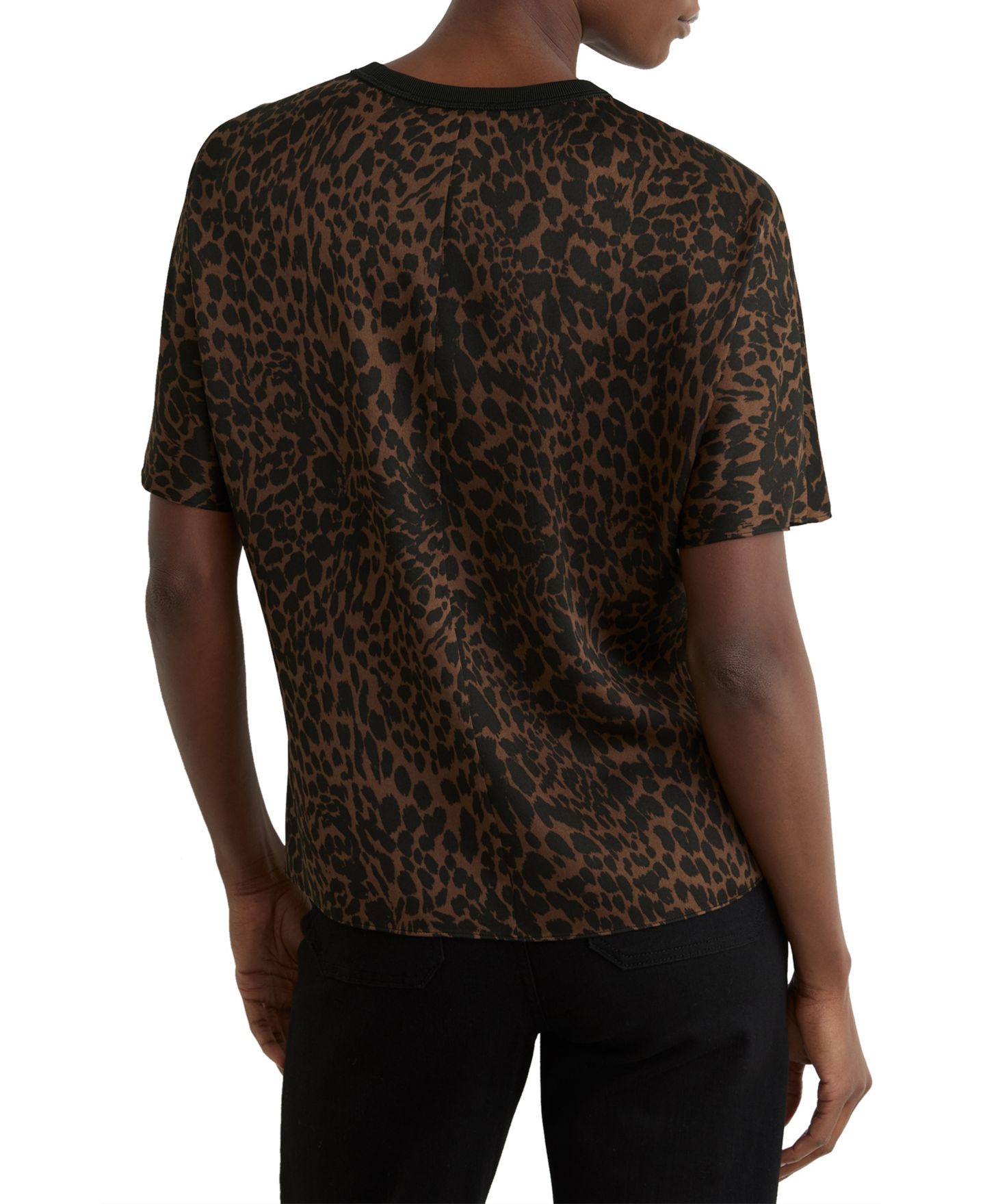 Женский топ REISS Silk Animal-Print Short-Sleeve, цвет: Чёрный / Коричневый — фото 2