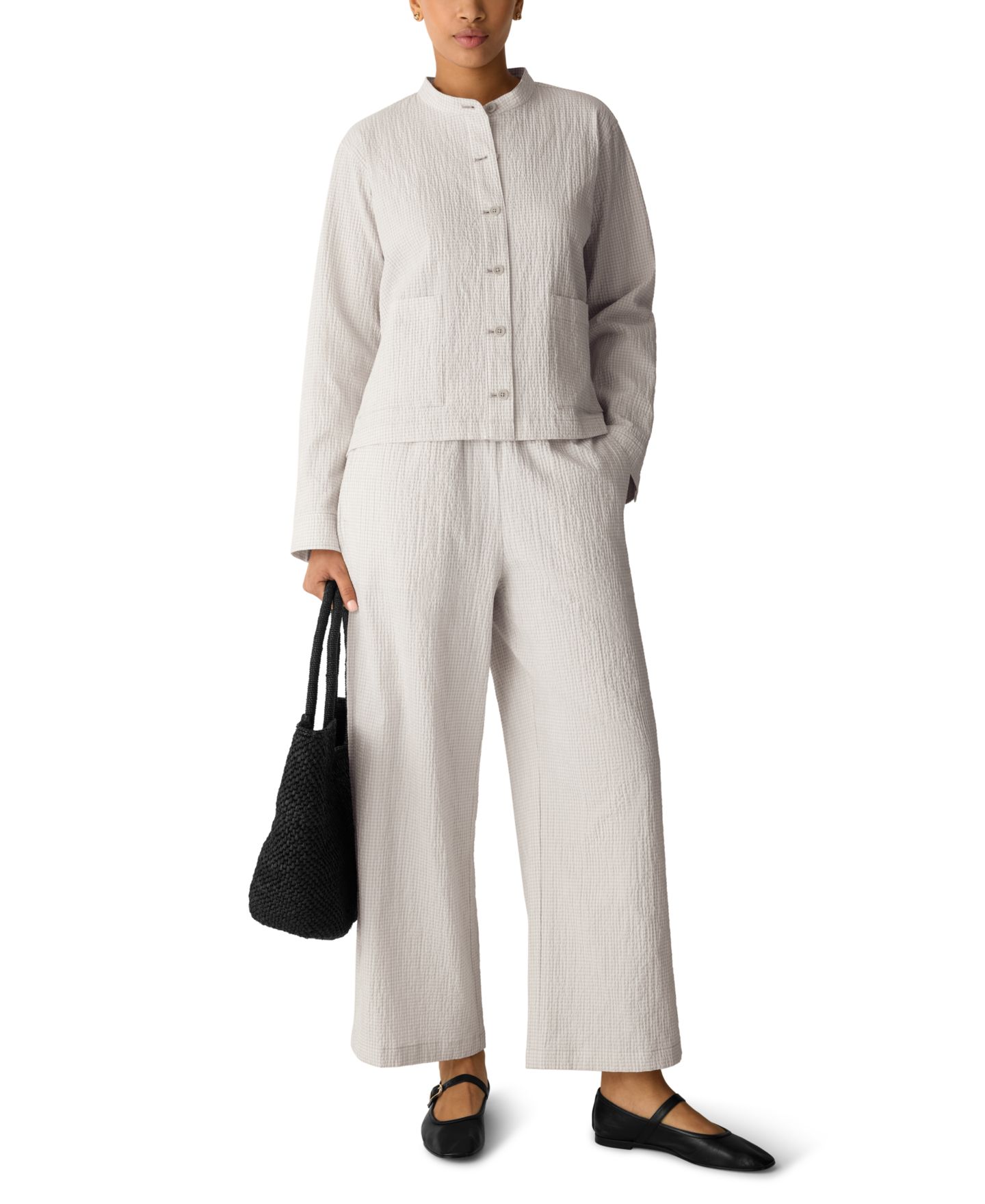 Женская куртка Eileen Fisher Mandarin Collar Shirt Jacket, Regular and Plus Size, цвет: Меловой — фото 2