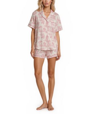 Women's Gabriella Notch Collar Shirt and Pajama Shorts, 2-Piece Set