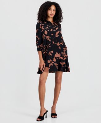 Petite Printed Ruffle-Hem Scuba Dress
