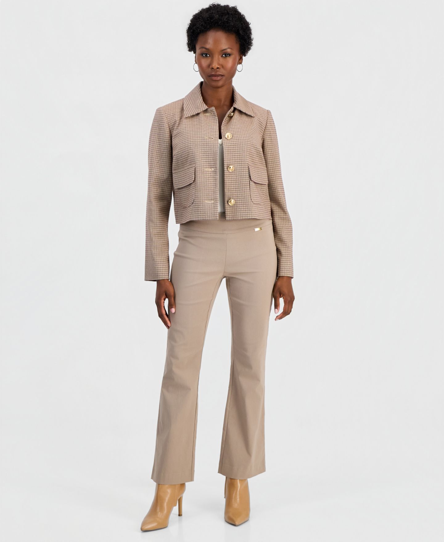Женская куртка I.N.C. International Concepts Petite Plaid Cropped Jacket, цвет: Медный ржавый — фото 3