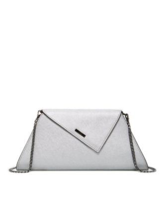 Women's Metallic Envelope Clutch Saffiano Leather Evening Bag for Party Wedding Crossbody with Chain Strap