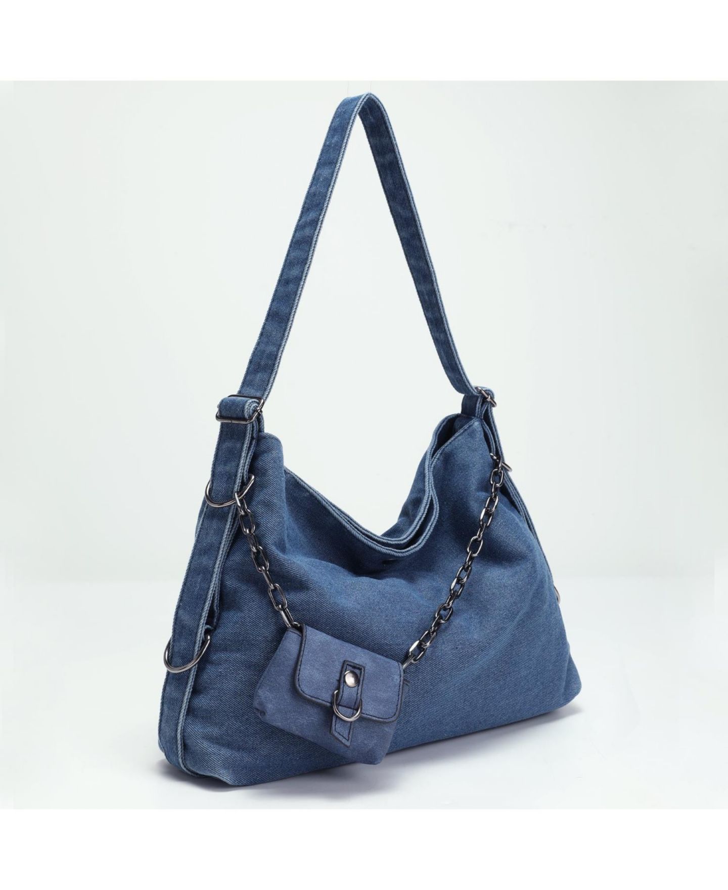 Женская сумка SUSU Drift Hobo Slouchy Shoulder Crossbody Purse Casual Washed Denim Handbag with Chain Accent, цвет: Синий джинсовый / Синий — фото 4