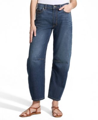 Petite Soft Denim Mid Rise Relaxed Barrel Leg Ankle Jeans
