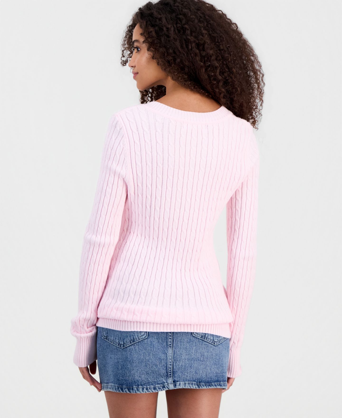 Женский свитер Madden Girl Juniors' Longline V-Neck Cable-Knit, цвет: Ballet Slipper — фото 4
