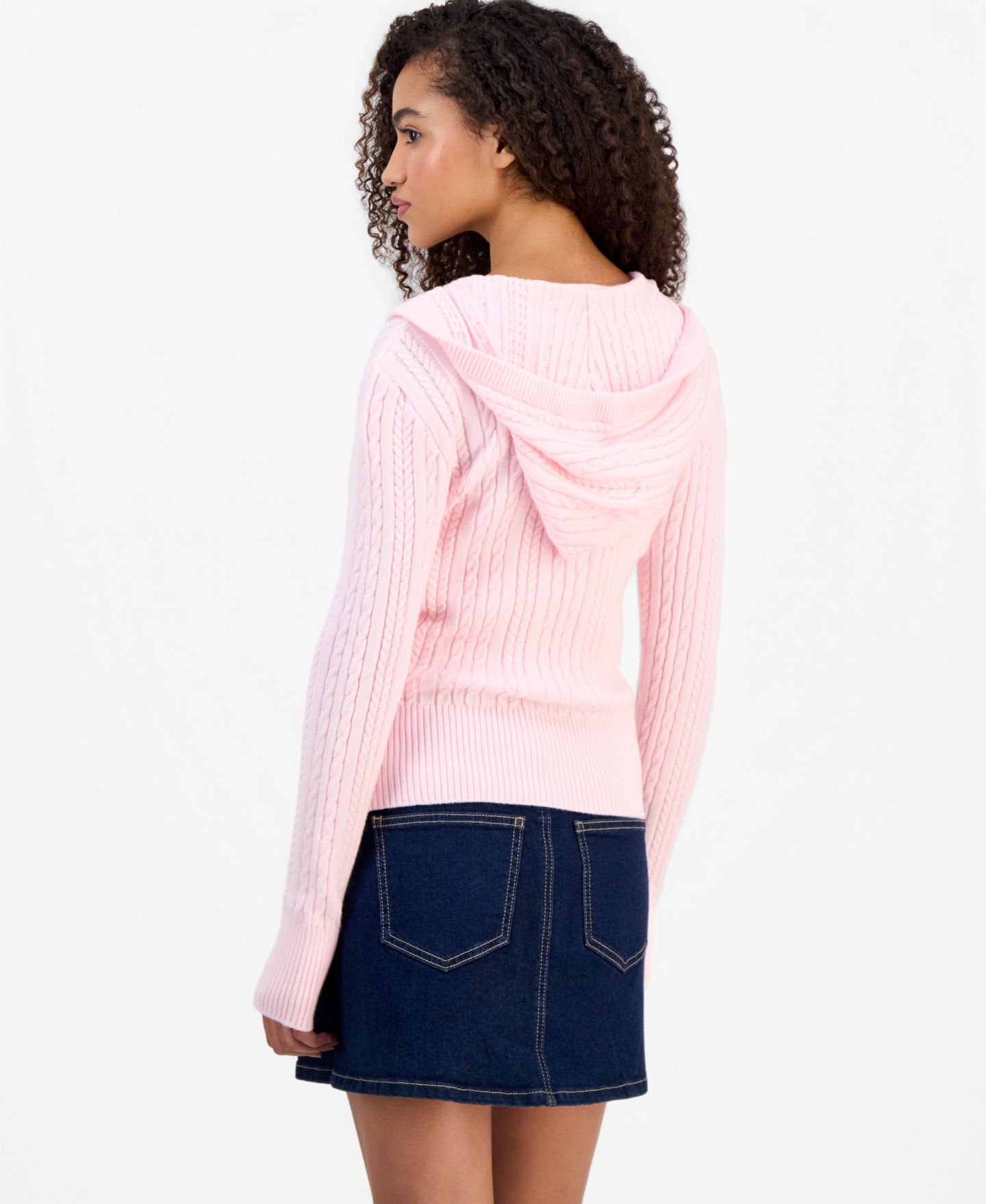 Женское худи Madden Girl Cable-Knit Zippered, цвет: Ballet Slipper — фото 3