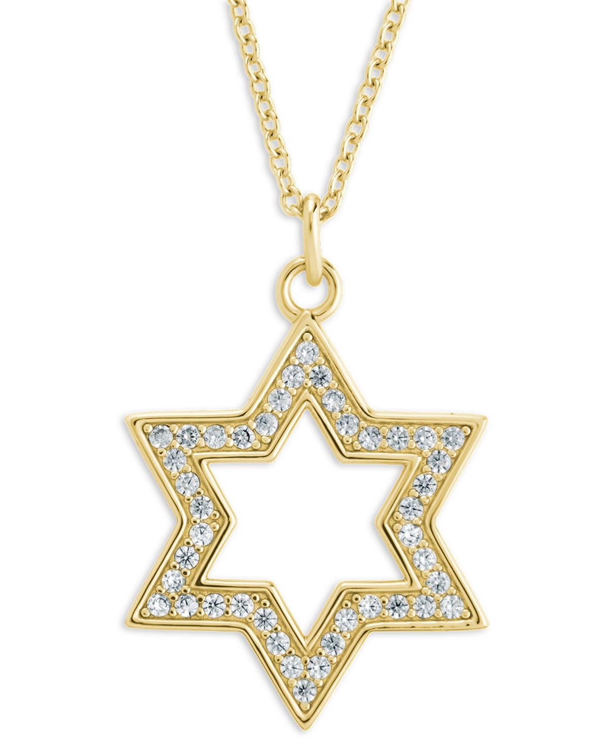 Sterling Forever Rhodium-Plated Brass Pave Cubic Zirconia Star of David Pendant Necklace - Gold