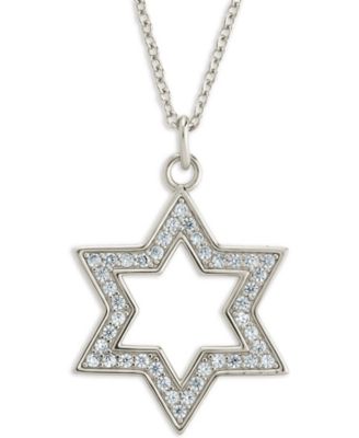 Rhodium-Plated Brass Pave Cubic Zirconia Star of David Pendant Necklace