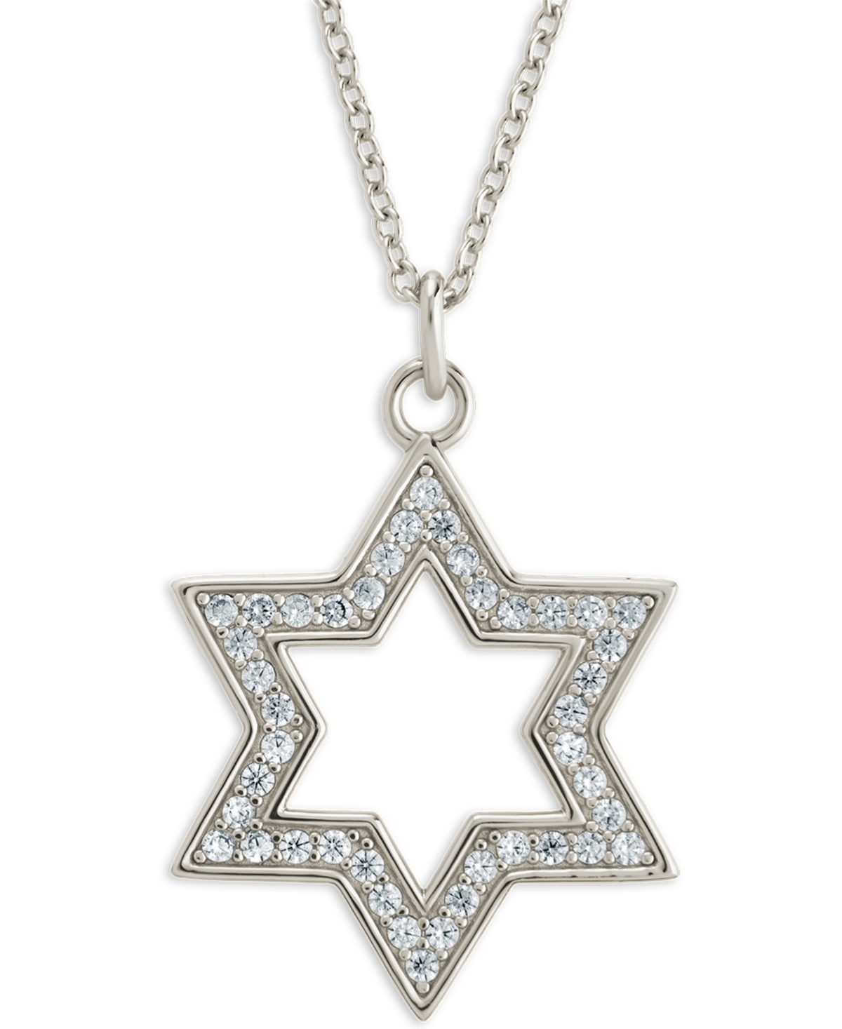 Sterling Forever Rhodium-Plated Brass Pave Cubic Zirconia Star of David Pendant Necklace - Silver