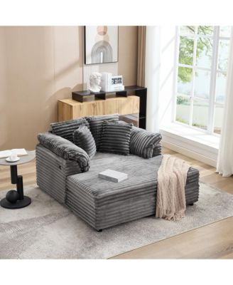 59" Extra-Large Corduroy Lounge Chair with USB and Type-C Ports, Includes Pillow and Armrests—Perfect for the Living Room or Bedroom