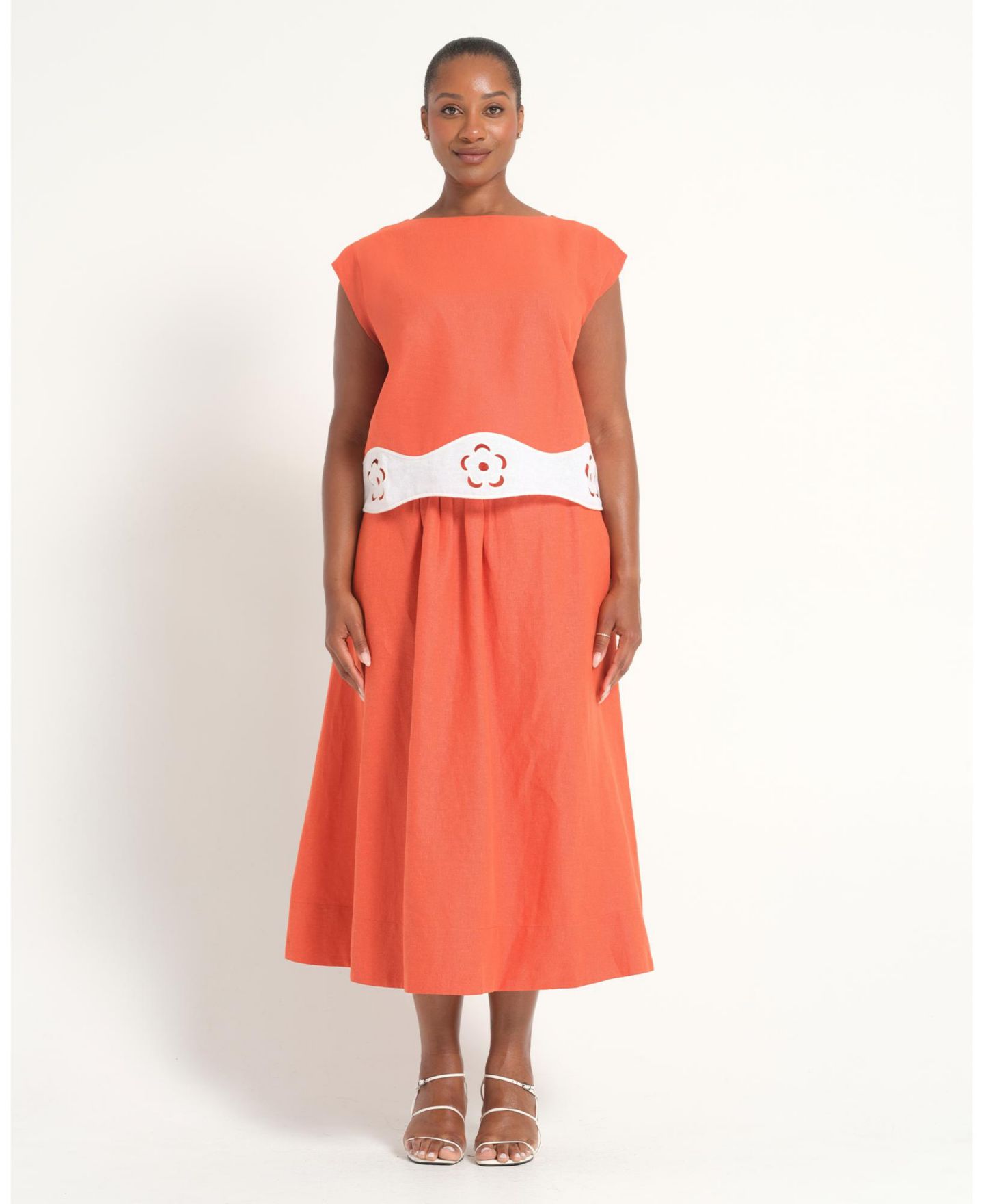 Женский топ ESTELLE Kaia Embroidered Linen Relaxed, цвет: Persimmon — фото 5