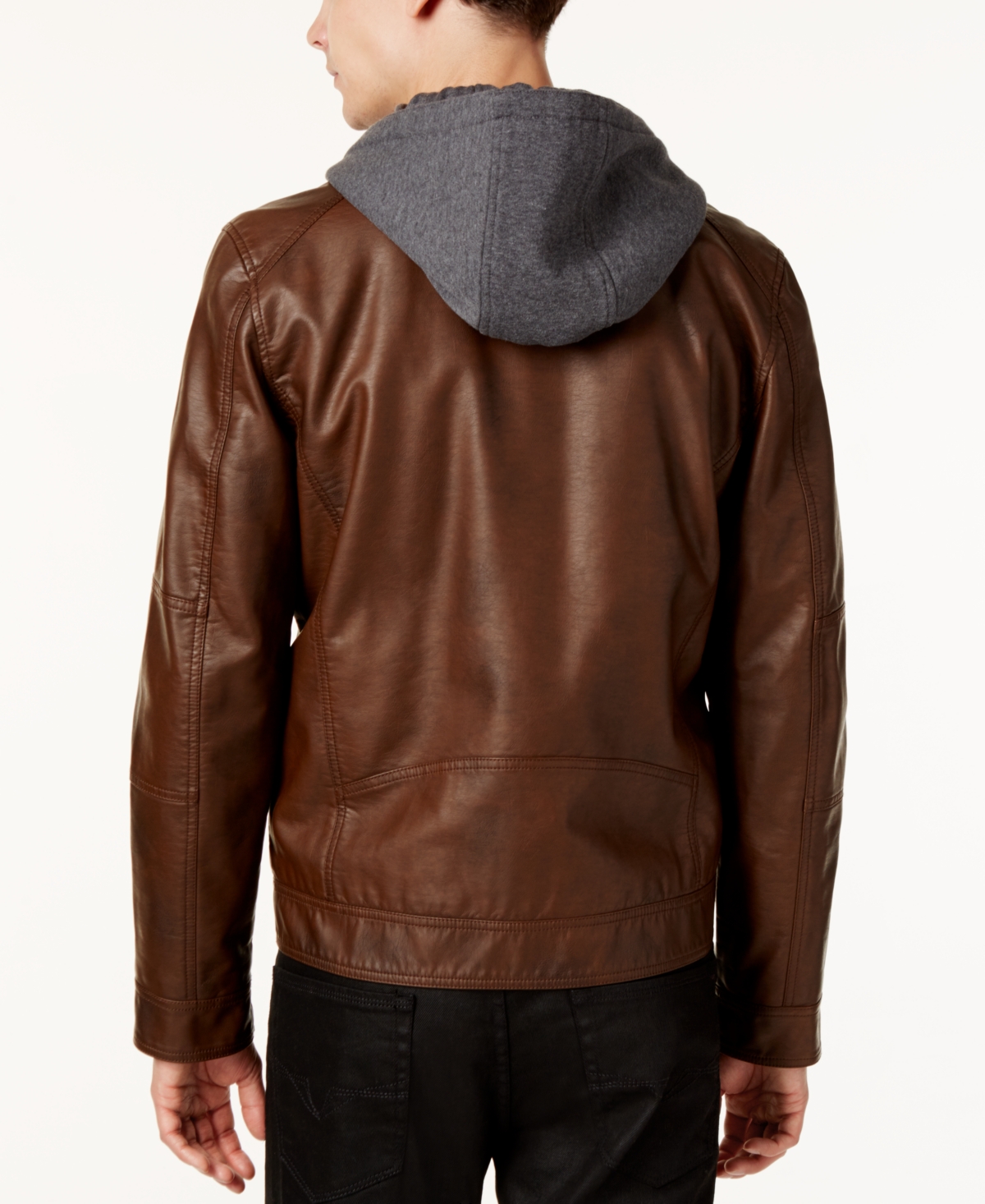 Guess leather jacket with removable hood discount