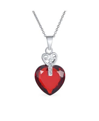 Key to Her Heart Cubic Zirconia Large Heart Necklace Pendant Sterling Silver