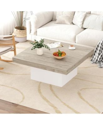 Square Coffee Table, 35 Inch LED Living Room Table, Modern Cocktail Table with Plug-in 16-Color LED Lights