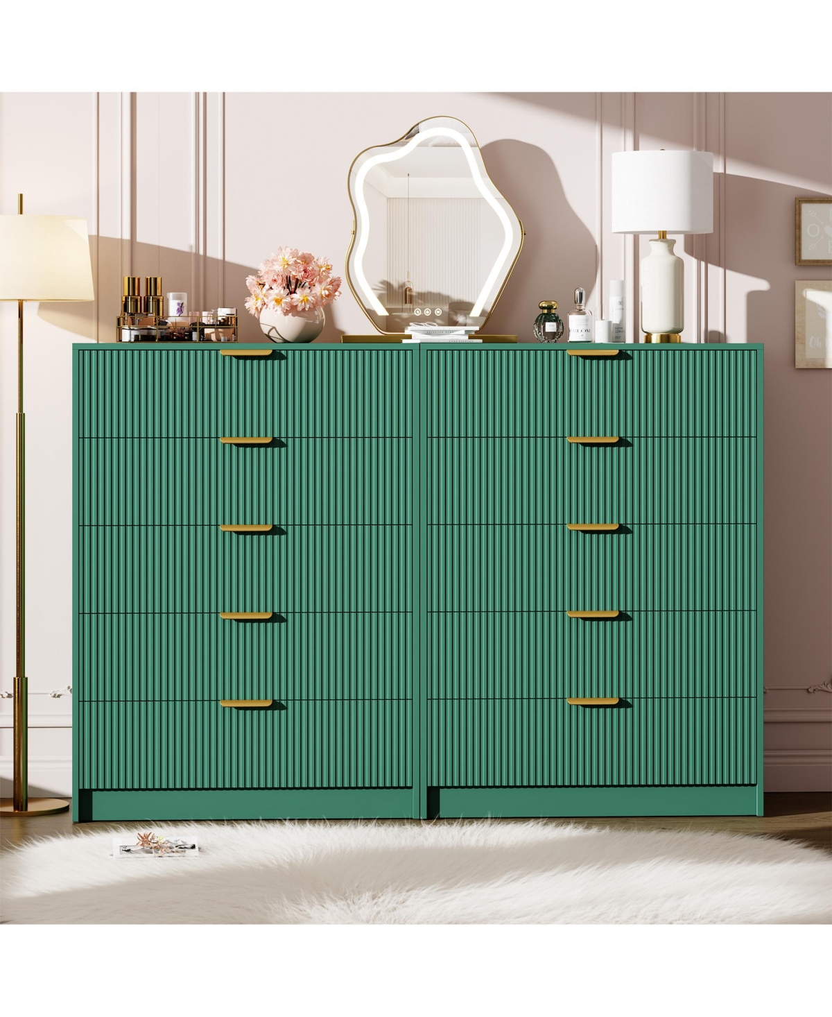 gaomon Fluted 5 Drawers Dresser for Bedroom, Wide Modern Chest of Drawers with Metal Handles, For Living Room, Entryway, Hallway