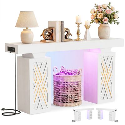 47" Entry Table with Charging Station, Console Table with RGB LED Light