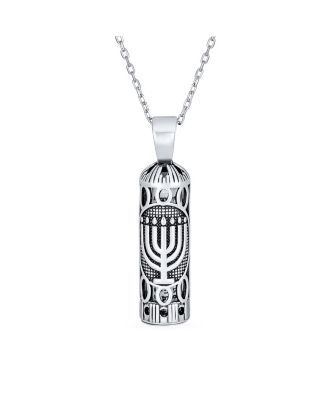 Hanukkah Judaic Parchment Mezuzah Pendant Kabbalah Necklace Bat Mitzvah Sterling Silver