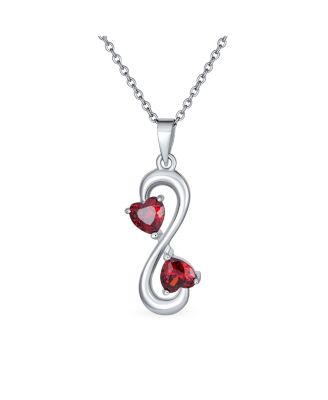 Forever Love Double Ruby Cubic Zirconia Infinity Hearts Necklace Pendant Sterling Silver