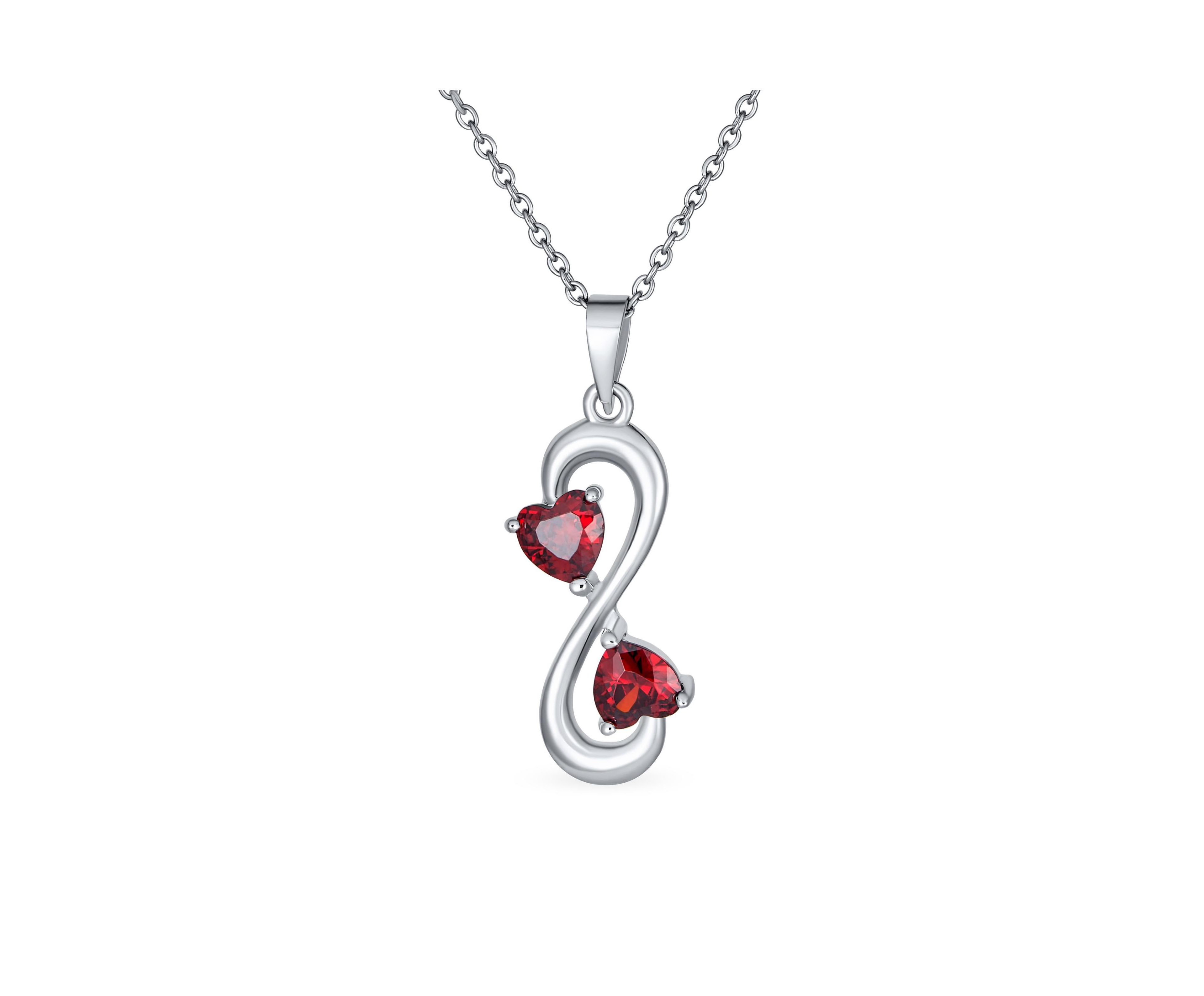 Bling Jewelry Forever Love Double Ruby Cubic Zirconia Infinity Hearts Necklace Pendant Sterling Silver